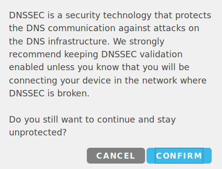 DNSSEC disable warning