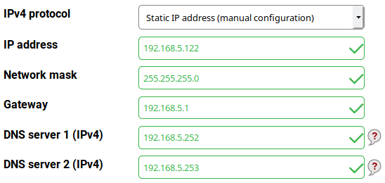 IPv4 static configuration