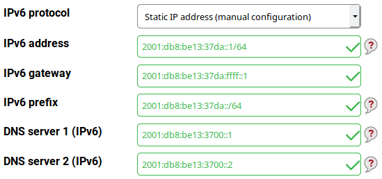 IPv6 static configuration