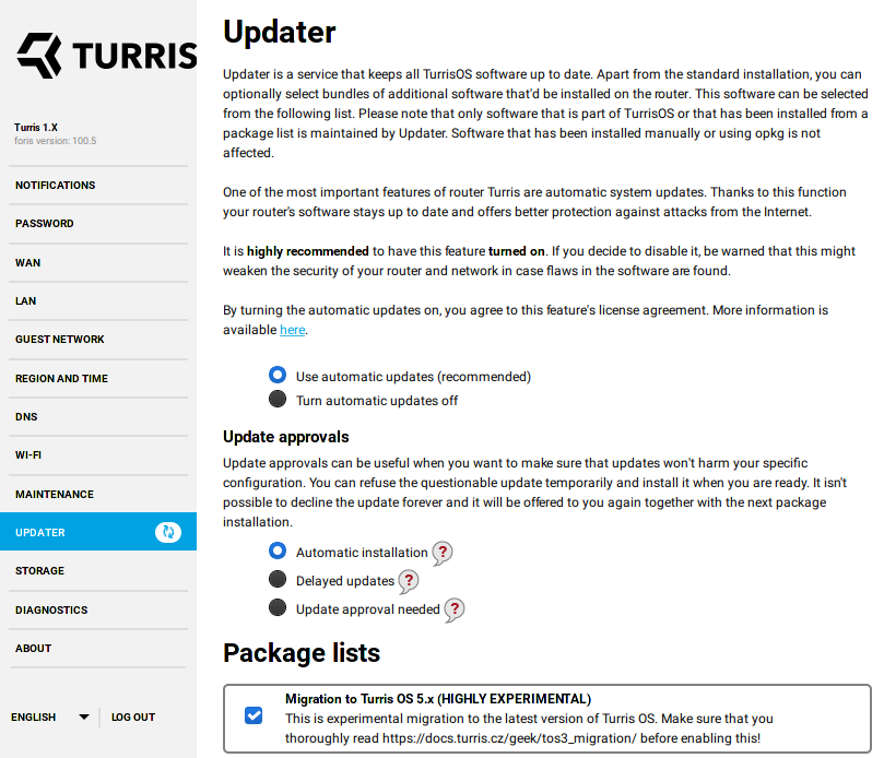 Migration to Turris OS 5.x trigger